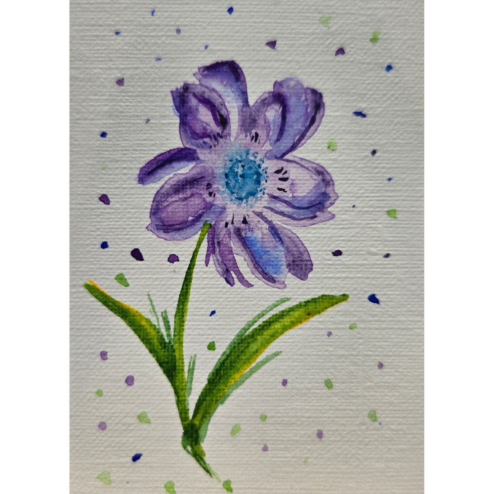 ACEO Flower Watercolor Painting Abstract Original Art Signed